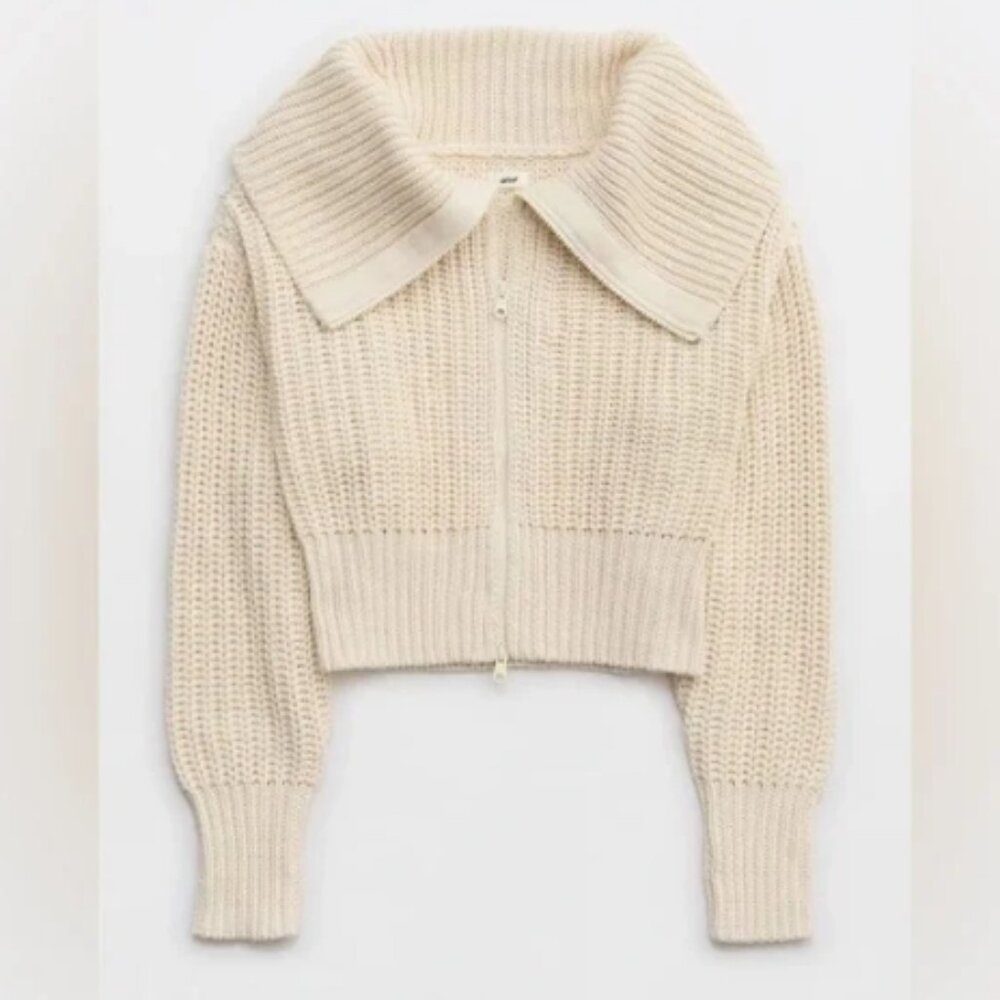 Aerie Cropped Double ZIp Sweater - Picture 2 of 2